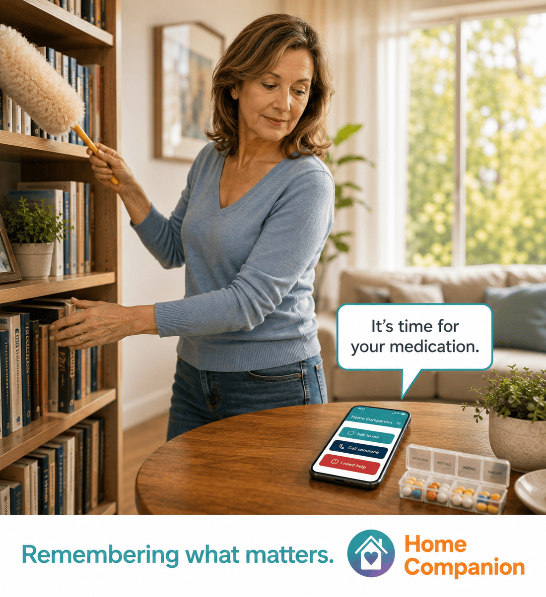 Home Companion app in live residential care - voice-native medication reminder